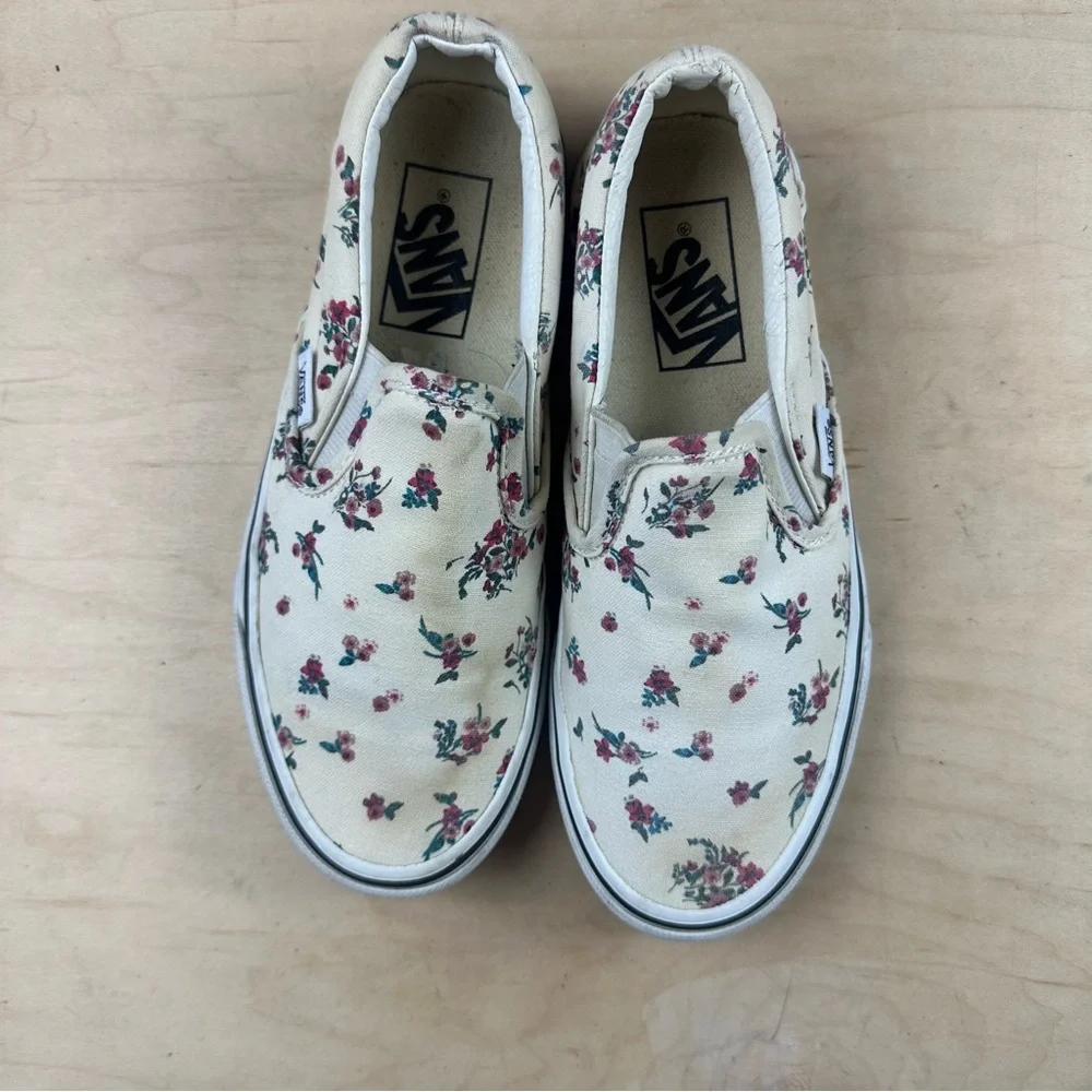 Vans Cream Floral Slip-On Shoes
